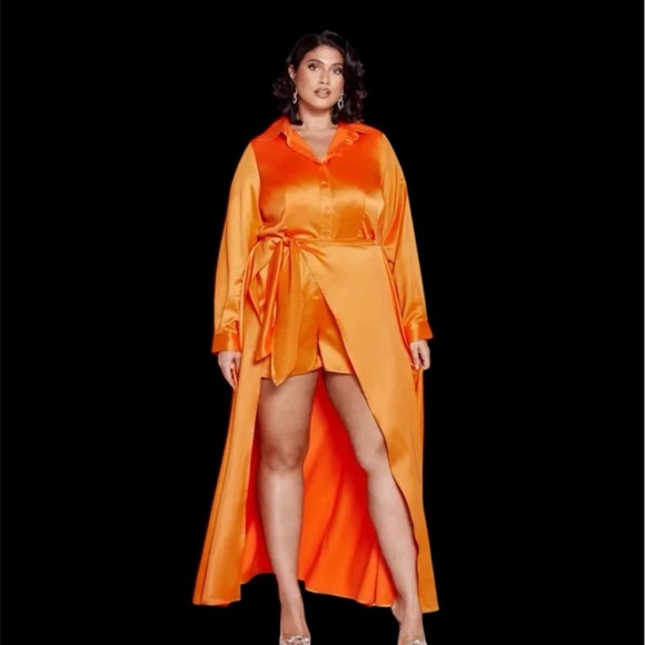 Fashion to Figure Pants - Satin Orange Maxi Dress with Belt